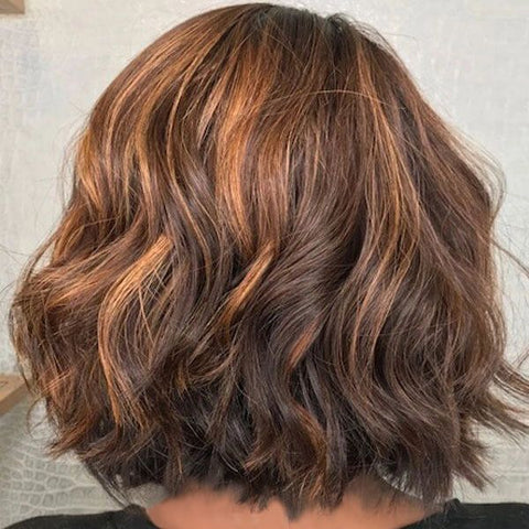 Asymmetrical Short Bob Wigs with Side Part Highlights Lace Front Human Hair Wigs