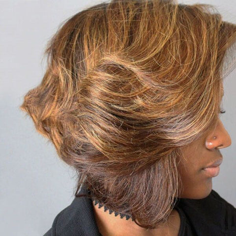 Short Bob Brown with Blonde Highlights Lace Front Human Hair Wigs