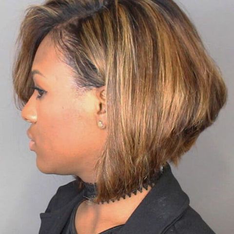 Short Bob Brown with Blonde Highlights Lace Front Human Hair Wigs
