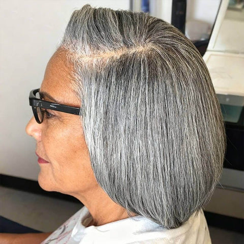 Glueless Short Bob Wig Salt And Pepper Lace Front Human Hair Wigs