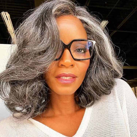 Glueless Short Bob Wig Salt And Pepper Lace Front Human Hair Wigs