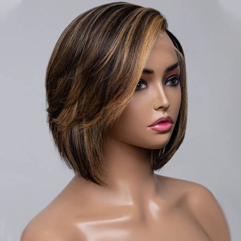 Blonde Highlights Layered Cut Wig Lace Front Human Hair Wigs