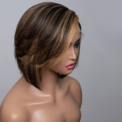 Blonde Highlights Layered Cut Wig Lace Front Human Hair Wigs