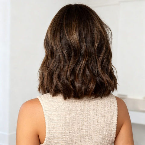 Glueless Wavy Short Bob Wigs With Bangs Highlight Lace Front Human Hair Wigs