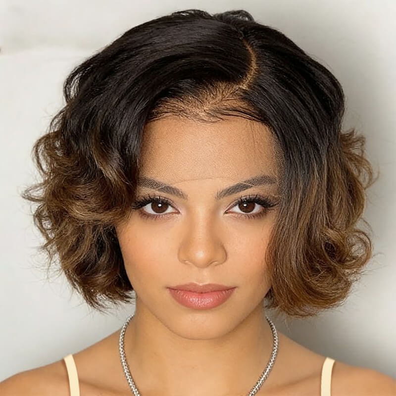 Short Wave #1B/30 Ombre Bob Wig 13x4 Lace Front Human Hair Wigs