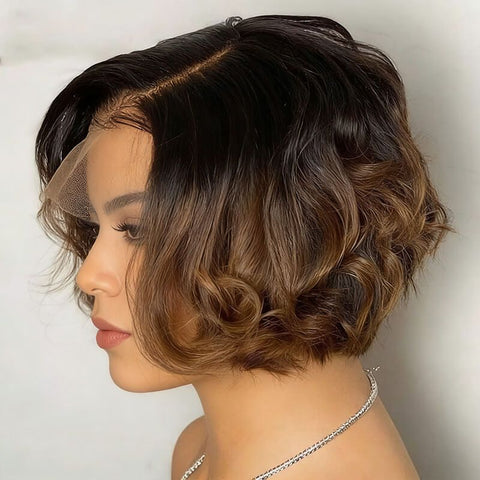 Short Wave #1B/30 Ombre Bob Wig 13x4 Lace Front Human Hair Wigs