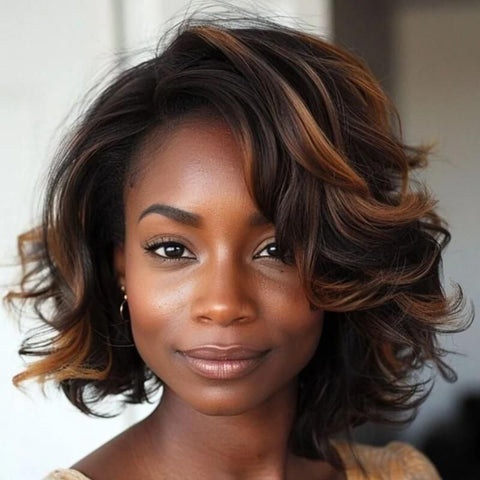 Highlight Wavy Short Bob with Ginger Tint Styles for Women Human Hair Wigs