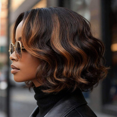 Highlight Wavy Short Bob with Ginger Tint Styles for Women Human Hair Wigs