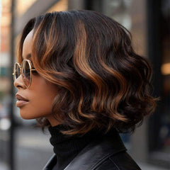 Highlight Wavy Short Bob with Ginger Tint Styles for Women Human Hair Wigs