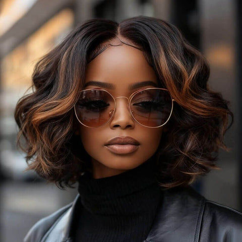 Highlight Wavy Short Bob with Ginger Tint Styles for Women Human Hair Wigs