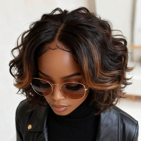 Highlight Wavy Short Bob with Ginger Tint Styles for Women Human Hair Wigs