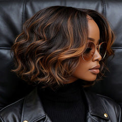 Highlight Wavy Short Bob with Ginger Tint Styles for Women Human Hair Wigs