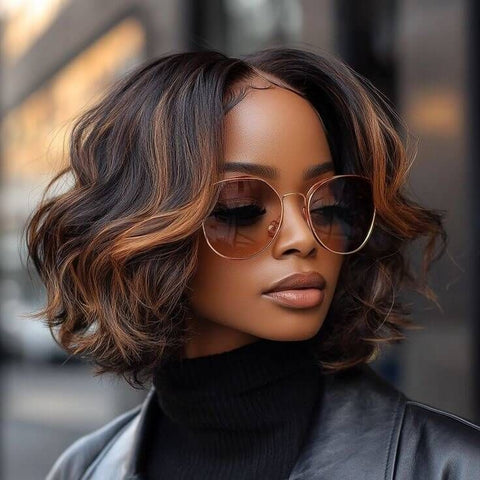 Highlight Wavy Short Bob with Ginger Tint Styles for Women Human Hair Wigs