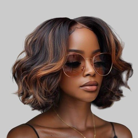Highlight Wavy Short Bob with Ginger Tint Styles for Women Human Hair Wigs