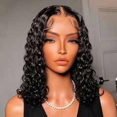 Shoulder Length Water Wave Bob Wig Lace Front 100% Human Hair Wigs