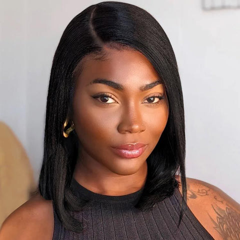 Yaki Straight Bob Wigs with Side Part Glueless Human Hair Wigs