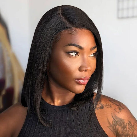 Yaki Straight Bob Wigs with Side Part Glueless Human Hair Wigs