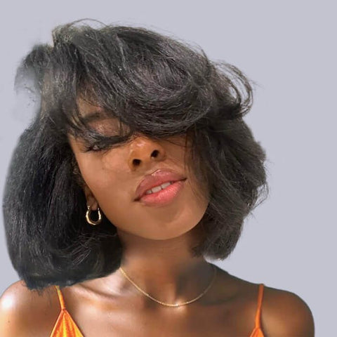 Ready to Wear Wig Bye Bye Knots Yaki Short Wavy Layered Cut Bob Wig Glueless Human Hair Wigs